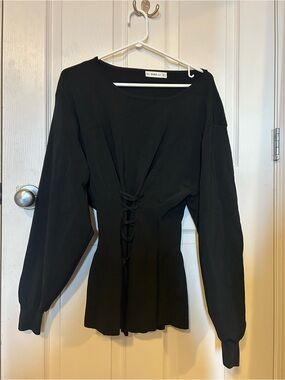 ZARA Black Ribbed Knit Boatneck Top